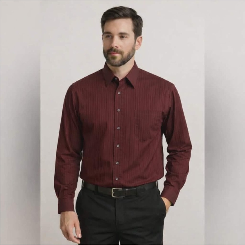 Croft & Barrow Men's Burgundy Textured Stripes Dress Shirt